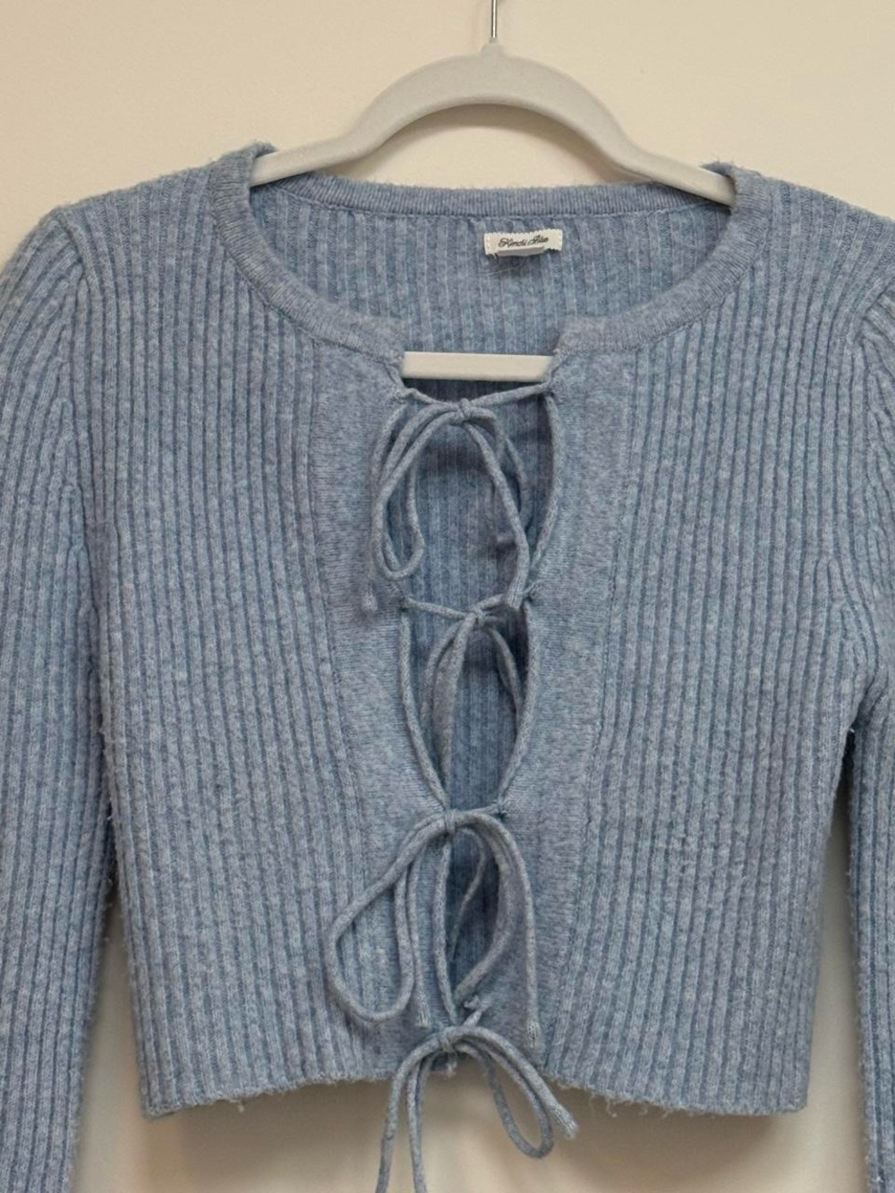 UO Light Blue Ribbed Tie-Front Sweater Cardigan